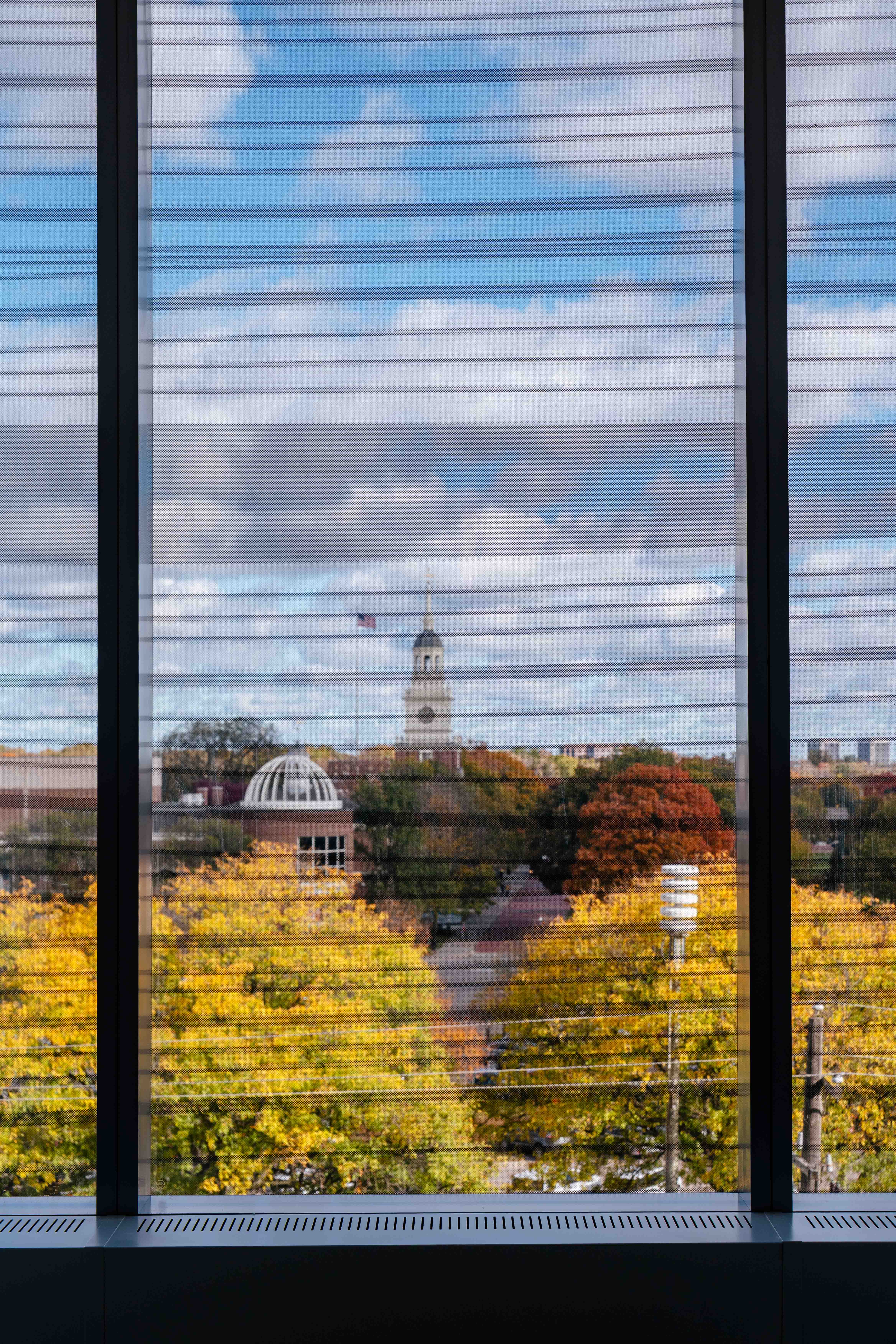 Glass banding on the exterior windows includes the patent numbers of historic innovations in company history.   